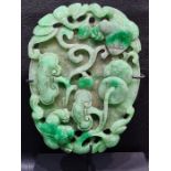Chinese Spinach Jade Pendant With Floral Designs