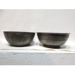 2 Islamic Metal Bowls Each with Unique Engravings