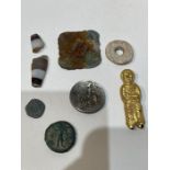 Assortment Of Roman Silver Coins, Agate Bead, Bronze Seal & Gold Figure