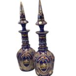 Pair Of Islamic Bohemian Cut Crystal Decanters Gold Gilded