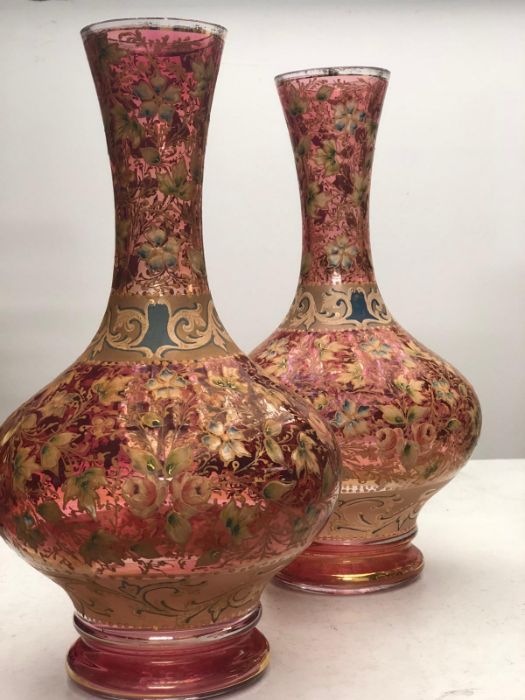 Pair Of 19th Century Islamic Cranberry Gilded Vases - Image 4 of 4