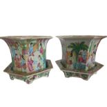 19th Century Pair Of Chinese Famille Rose Panelled Planters