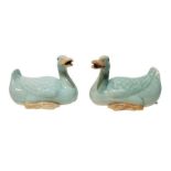 Pair Of Chinese Celadon Glazed Figures Of Ducks Qing Dynasty 19th Century