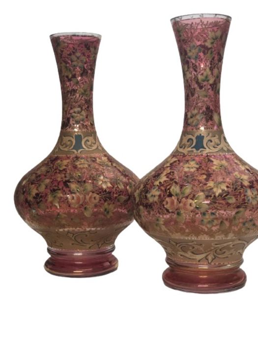 Pair Of 19th Century Islamic Cranberry Gilded Vases