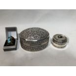 Indian Silver Box & Christian Dior Bimetal Pill box & Turquoise Rings