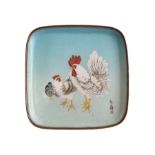 19th Century Chinese Cloisonné Dish Signed With Hens