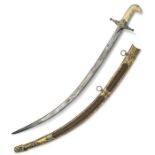 18TH CENTURY GOLD ENAMEL IVORY AND STEEL SHAMSHIR SWORD