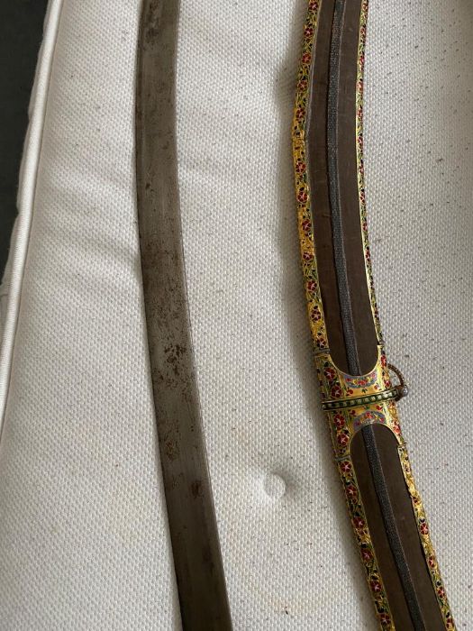 18TH CENTURY GOLD ENAMEL IVORY AND STEEL SHAMSHIR SWORD - Image 20 of 21