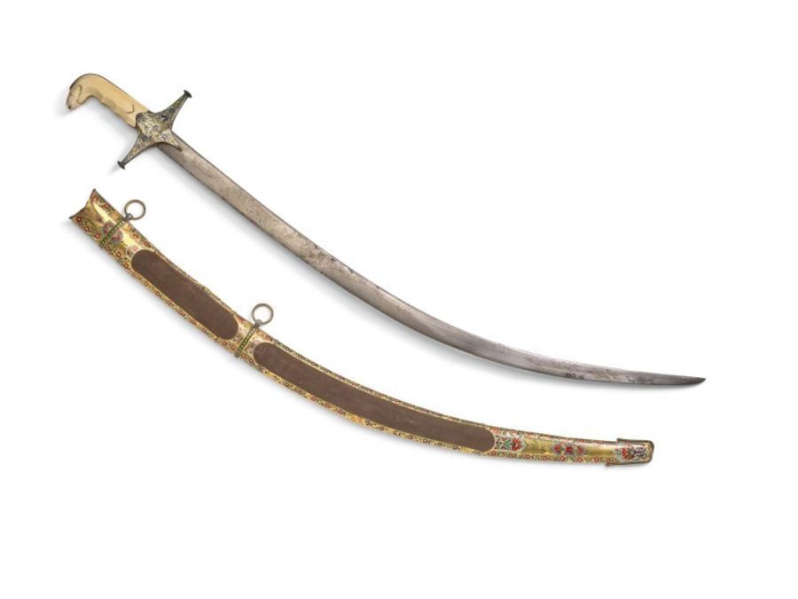 18TH CENTURY GOLD ENAMEL IVORY AND STEEL SHAMSHIR SWORD - Image 2 of 21