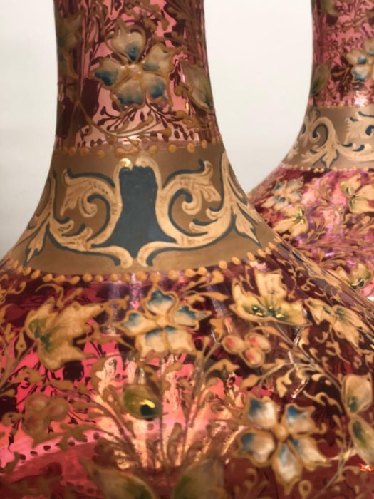 Pair Of 19th Century Islamic Cranberry Gilded Vases - Image 2 of 4