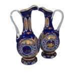 Pair Of Islamic Bohemian Cut Crystal Ewer Vases