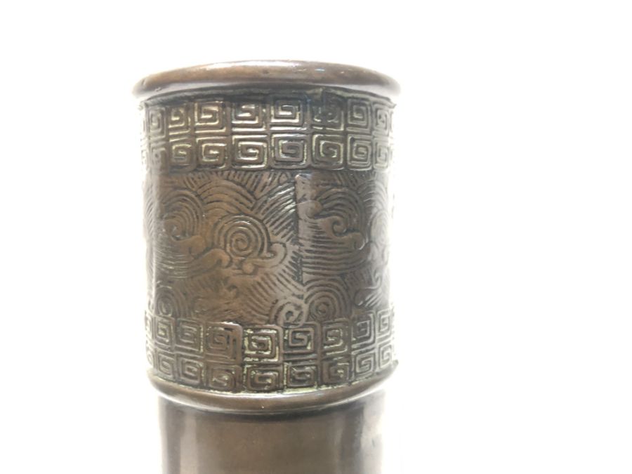 17th/18th Century Century Chinese Ming Transitional Bronze Engraved Vase With Inscriptions - Image 8 of 9