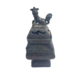 Chinese 17th Century Bronze Incense Burner Foo Dog As Handle