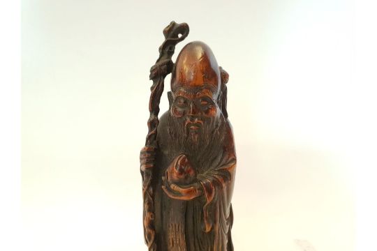 Chinese Bamboo Standing Shao lu Figure Qing Period - Image 3 of 10