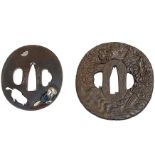 2 Japanese Iron Mix Metal Tsuba Edo To Meiji Period