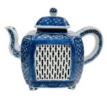 Chinese Reticulated Honeycomb Blue & White Kangxi Teapot