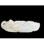 Chinese Qing Period White Jade Lady Reclining On Feather Pendant Finely Carved
