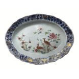 Chinese 18th Century Export Oval Platter Enamelled Decoration On Underglaze blue with Peacocks
