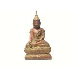 Southeast Asian Gilt Wood Buddha Seated On Double Lotus Base 19th century