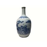 Japanese Hirado Blue & White Bottle Vase Finely Painted In Ming Style