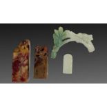 An Assortment Of Chinese Jade & Hardstone Pendants & Stamps Qing Period