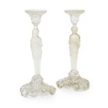 PAIR OF BACCARAT FROSTED AND MOULDED GLASS CANDLESTICKS 20TH CENTURY