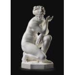 A LARGE LATE 19TH CENTURY ITALIAN CARRARA MARBLE FIGURE OF THE CROUCHING VENUS