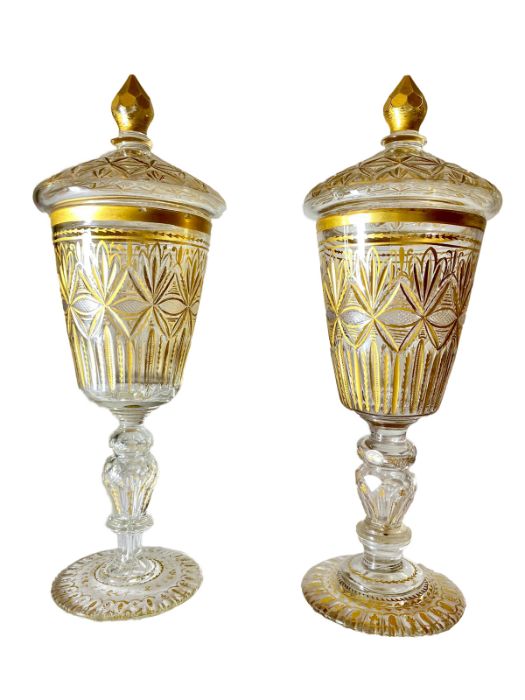 Pair Of 19th Century Bohemian Crystal Goblets For Ottoman Market