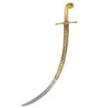 AN OTTOMAN GOLD HORN-HILTED STEEL SWORD (SHAMSHIR) TURKEY 18TH CENTURY
