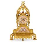 A THIRD QUARTER 19TH CENTURY FRENCH ORMOLU AND PINK PORCELAIN MANTEL CLOCK