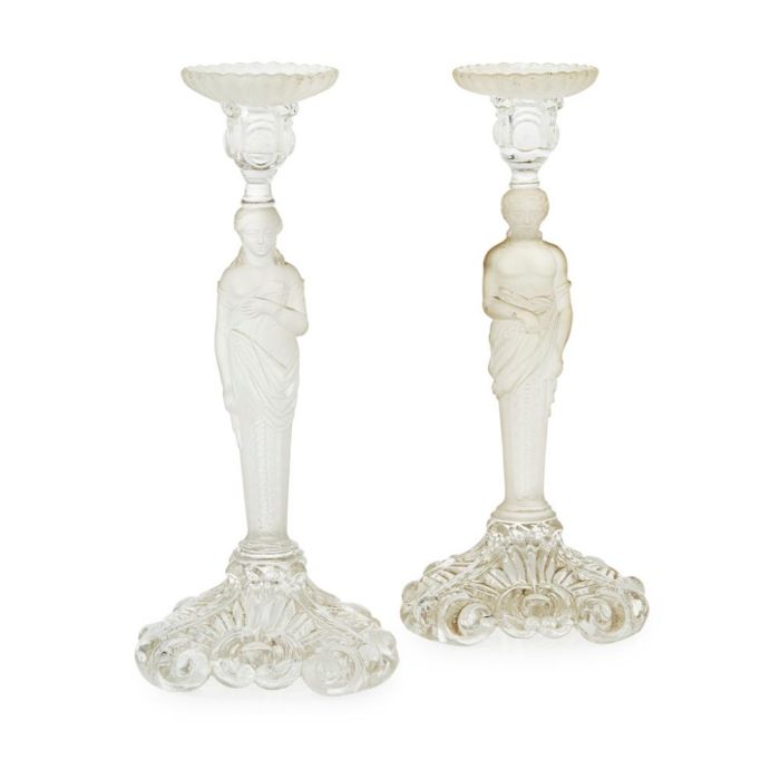 PAIR OF BACCARAT FROSTED AND MOULDED GLASS CANDLESTICKS 20TH CENTURY - Image 2 of 2