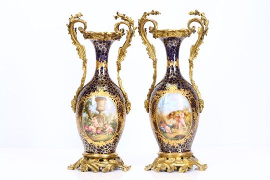 JOSEPH RENE BINET (FRENCH, 1866-1911) FINE PAIR OF19TH CENTURY SEVRES STYLE PORCELAIN URNS - Image 3 of 9