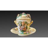 19th Century Jacob Petite Floral Encrusted Chocolate Cup & Saucer