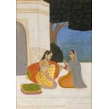 TWO LADIES SITTING UNDER A TREE, AVADH SCHOOL, NORTH INDIA, 19TH CENTURY