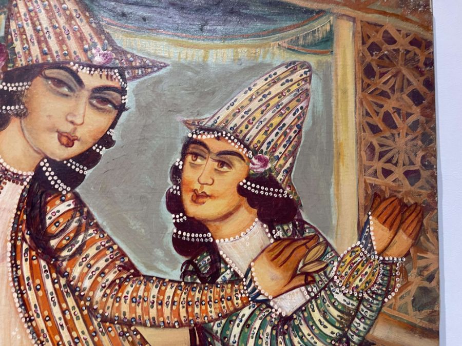 Large Hand painted late 20th century pictures of court dancers in the style of Qajar - Image 3 of 10