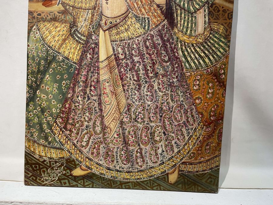 Large Hand painted late 20th century pictures of court dancers in the style of Qajar - Image 7 of 10