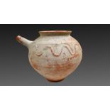 Clay water jar with serpent motive around its rim , Bactrian period 1st millennium BC