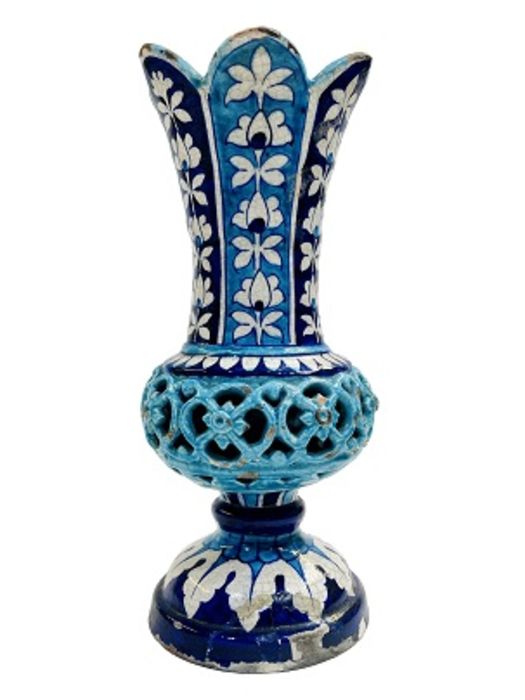 Multan Pottery Vase 19th Century Decorated In Shades Of Blue Iznik Style