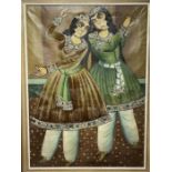 Large Hand painted late 20th century pictures of court dancers in the style of Qajar