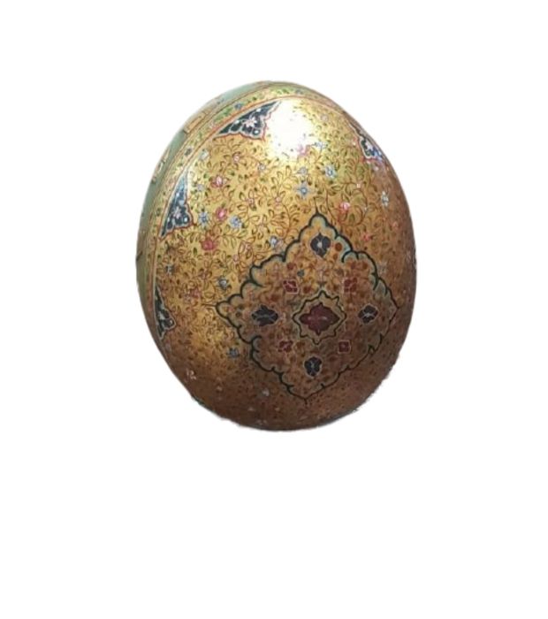 19th Century Indian Ostrich Egg Painted With Scenes Mecca Gold Gilt