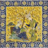 A 19th Century Persia Framed Panel With Figural Scenes With 9 Tiles
