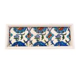 Three Framed Turkish Ottoman Iznik Pottery Tiles With Floral Patterns