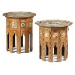 TWO MOORISH WALNUT DECAGONAL OCCASIONAL TABLES