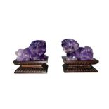 BRILLIANT PAIR OF 19TH CENTURY CHINESE AMETHYST SHI SHI DOG'S ON ROSE WOOD STANDS QING PERIOD