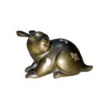 JAPANESE UNUSUAL BRONZE & SILVER INLAY RABBIT FIGURE 18TH/19TH CENTURY