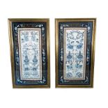 A PAIR OF CHINESE FINE EMBROIDERY SILK PANELS, 19TH CENTURY QING PERIOD