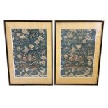 A RARE & IMPORTANT CHINESE PAIR OF SILK EMBROIDERY PANELS FRAMED FRAGEMENT 18TH CENTURY, QING PERIOD