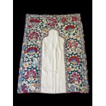 EXTREMELY RARE POMEGRANATE COLOUR SUZANI PRAYING MAT 121CM X 91CM