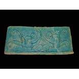 12th Century Kashan Polychrome Turquoise Tile