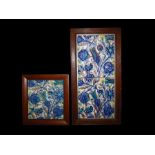 Three Large Moulded Kashan Tiles Decorated With Floral Motifs Cobalt Blue